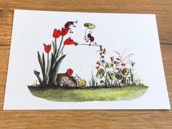 Postkarte Drahtseilakt Marienkäfer (Inka Erichsen) Zu verkaufen