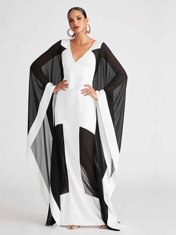 YARA GOWN IN SATIN & CHIFFON Im Angebot
